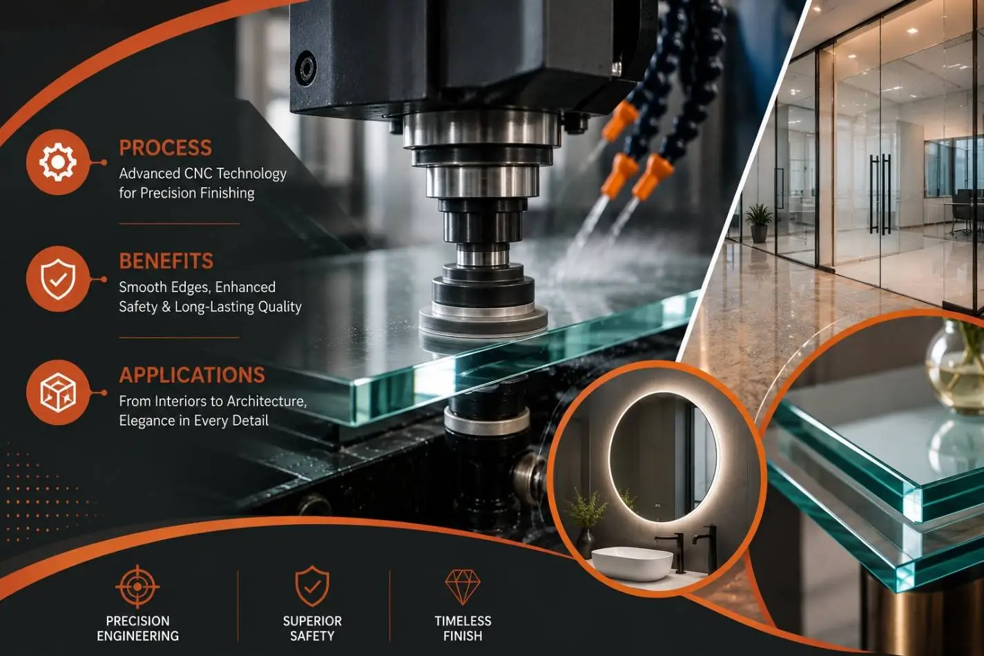 Computerised Glass Bevel Machine Cutting Precision Edge